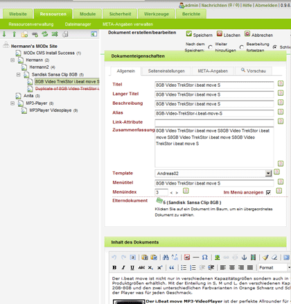 MODx Content Management System Admin