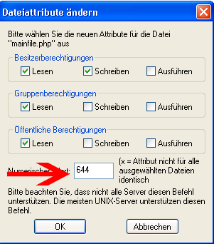 Dateiattribute 644