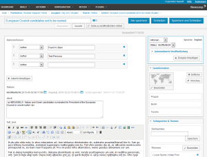 Newscoop CMS Adminbereich Editor