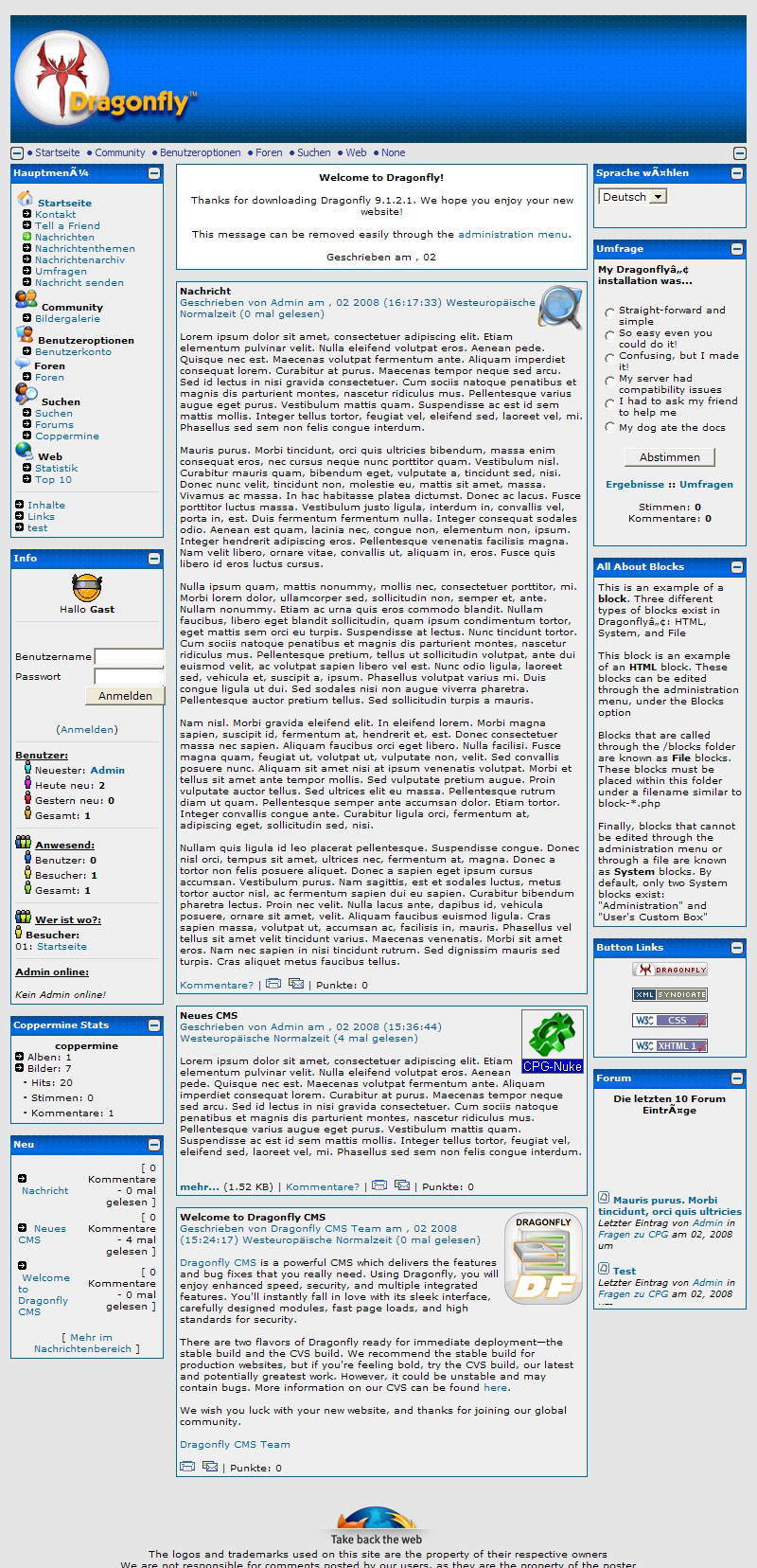 CPG-CMS Dragonfly CMS Screenshots