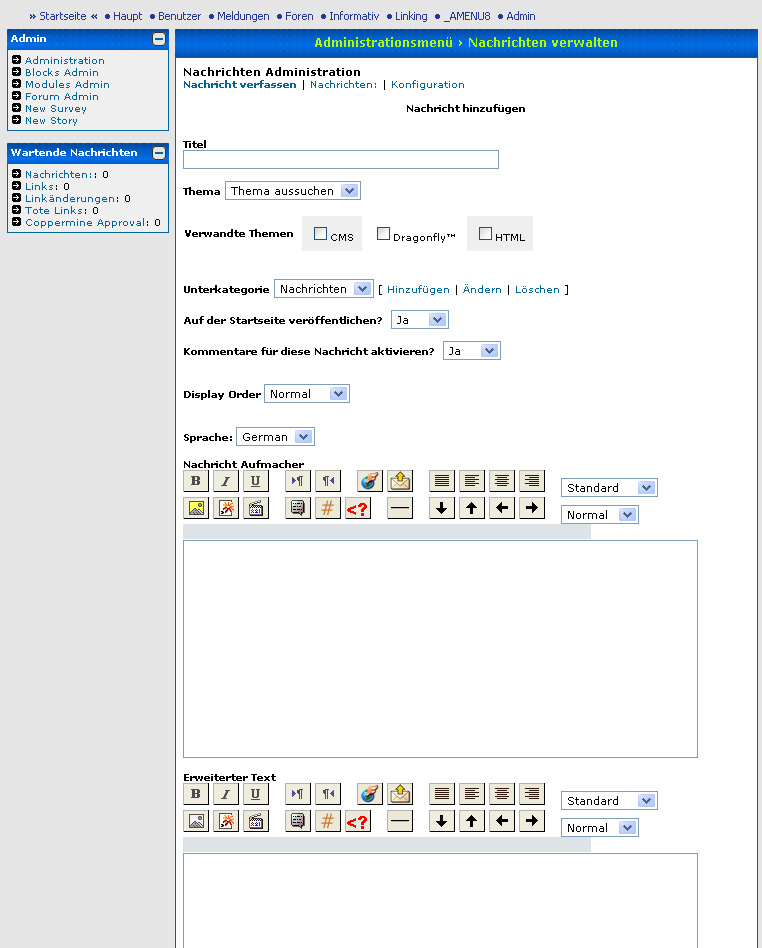 News der CPG-CMS Dragonfly Webseite