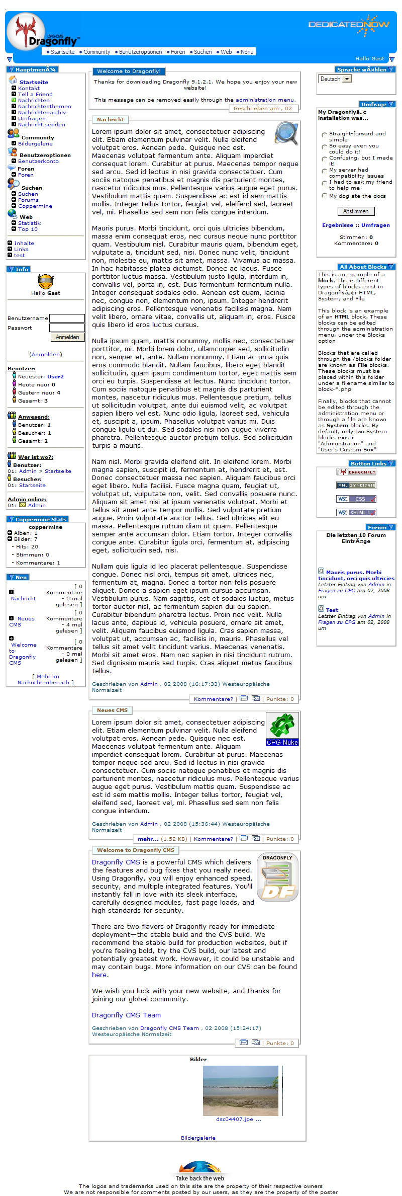 Standarddesign von CPG-CMS Dragonfly CMS