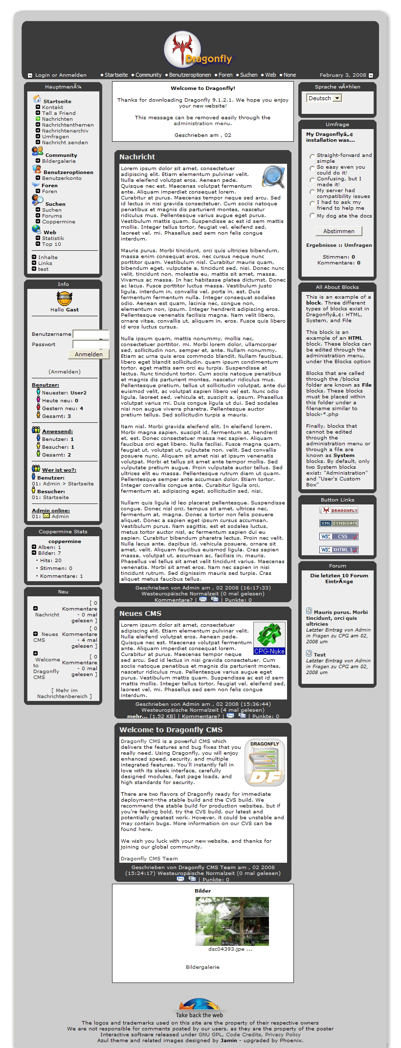Layout Azul-Carbon für CPG-CMS Dragonfly