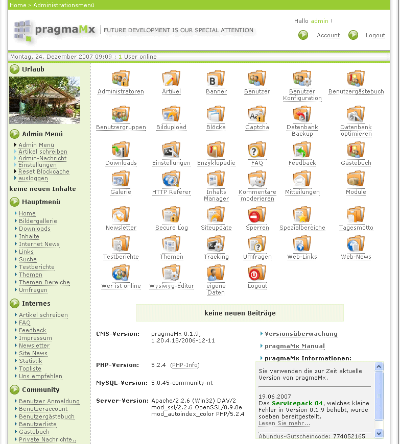 Administrationsoberfläche der Module
