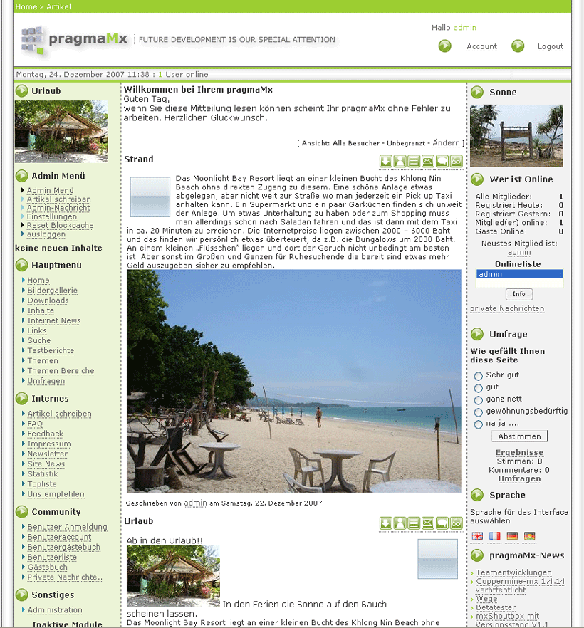 Standardlayout von pragmaMx CMS