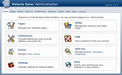 WebsiteBaker Adminbereich